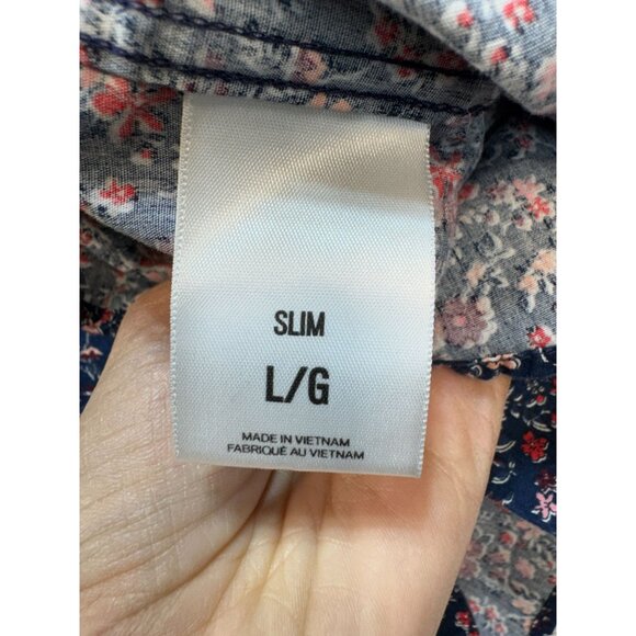 Express Mens Button Up Long Sleeve Slim Fit Shirt Size L Blue Floral Lightweight - Picture 4 of 10